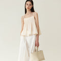 kindersalmon Pintuck Lace Sleeveless Top Cream