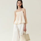 kindersalmon Pintuck Lace Sleeveless Top Cream
