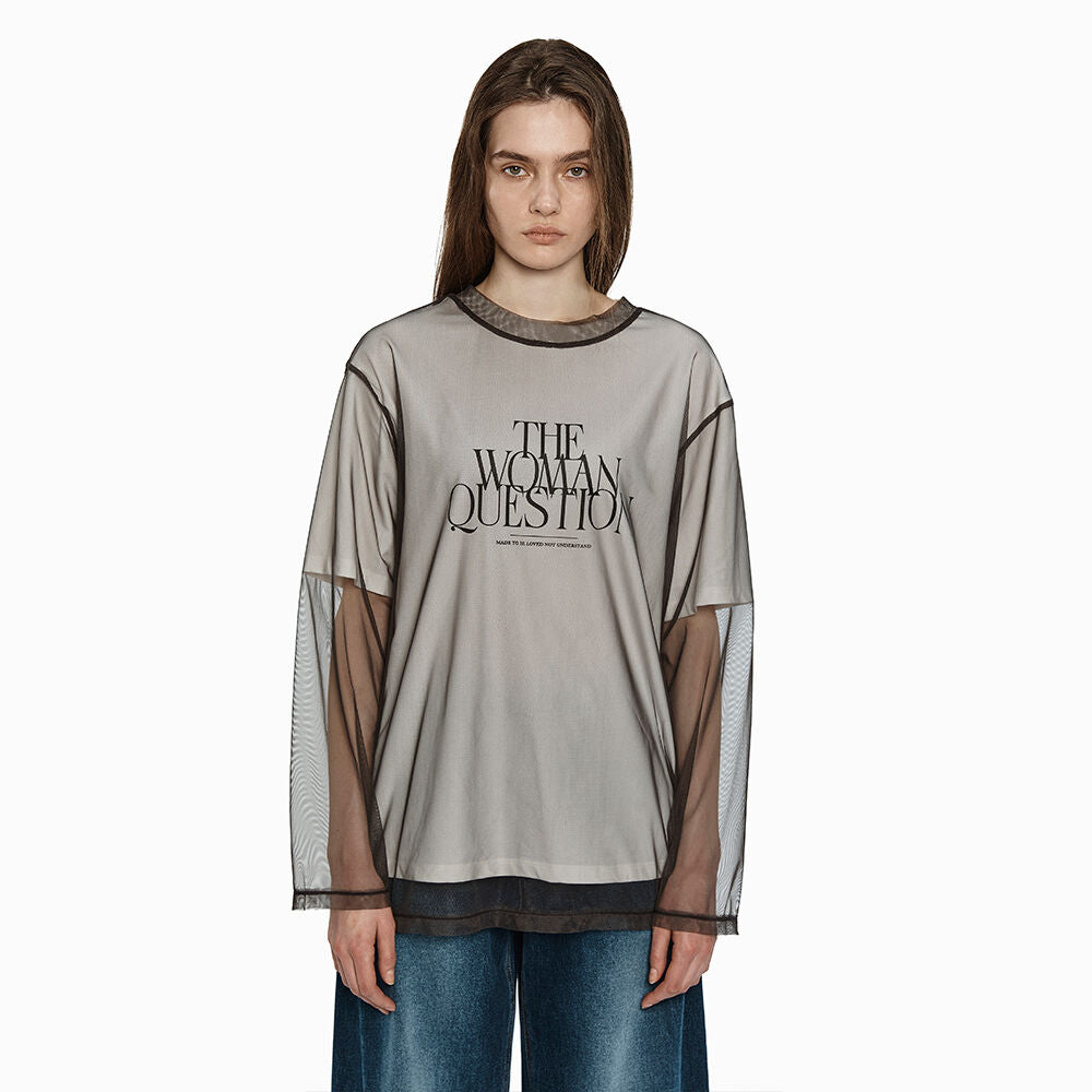 YCH SEE-THROUGH LAYRED T-SHIRT KHAKI (W24TS11091KK)