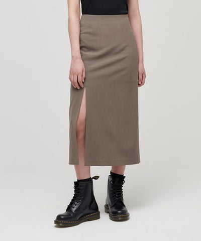 MUSINSA STANDARD WOMAN Women's High Waist Slit Long Skirt Dusty Beige