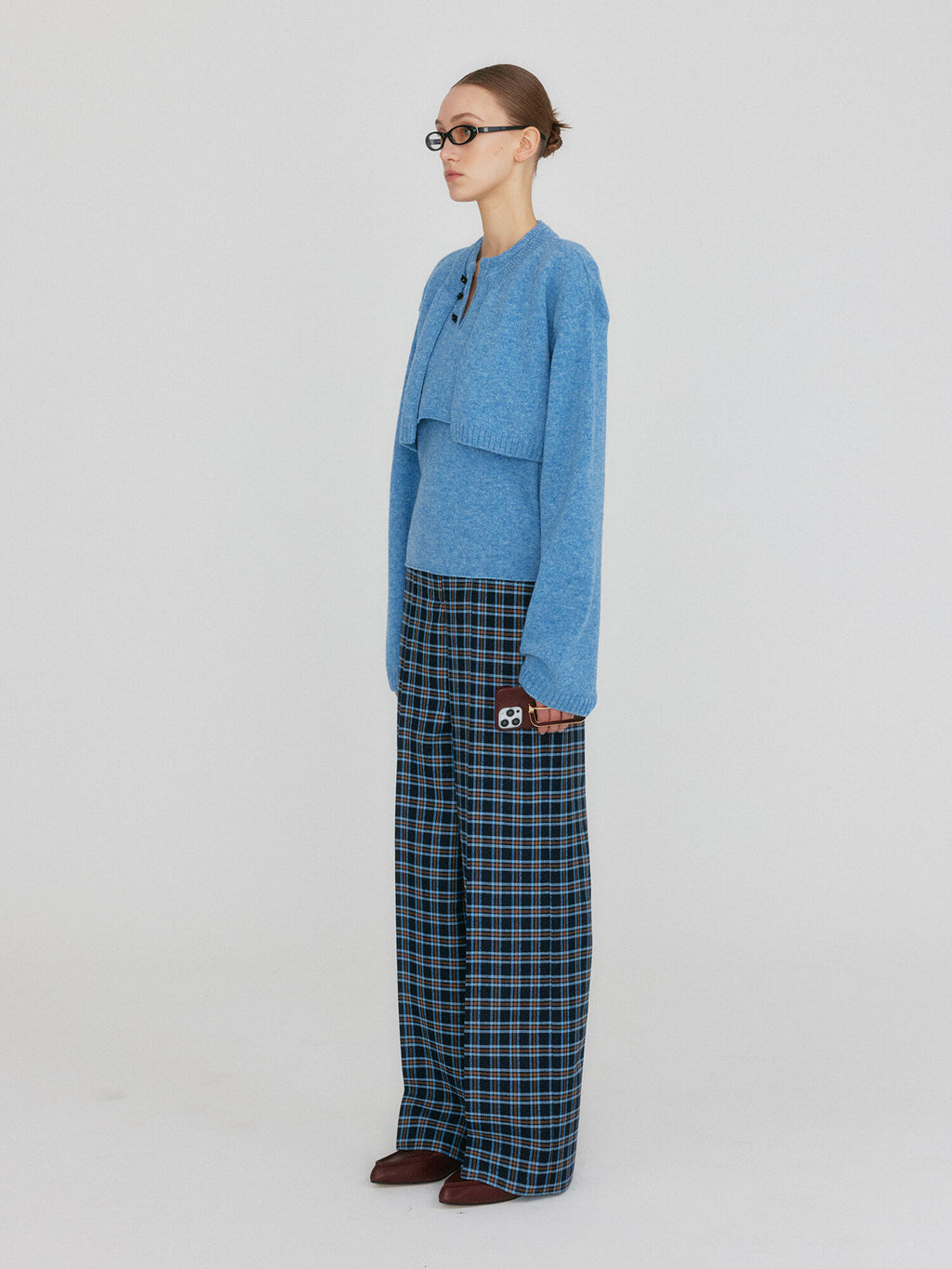 EENK ZONNE Cropped Knit Cardigan - Blue