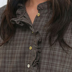 GENERAL IDEA WOMAN check frill blouse [ASH BROWN] / GF2LBL517