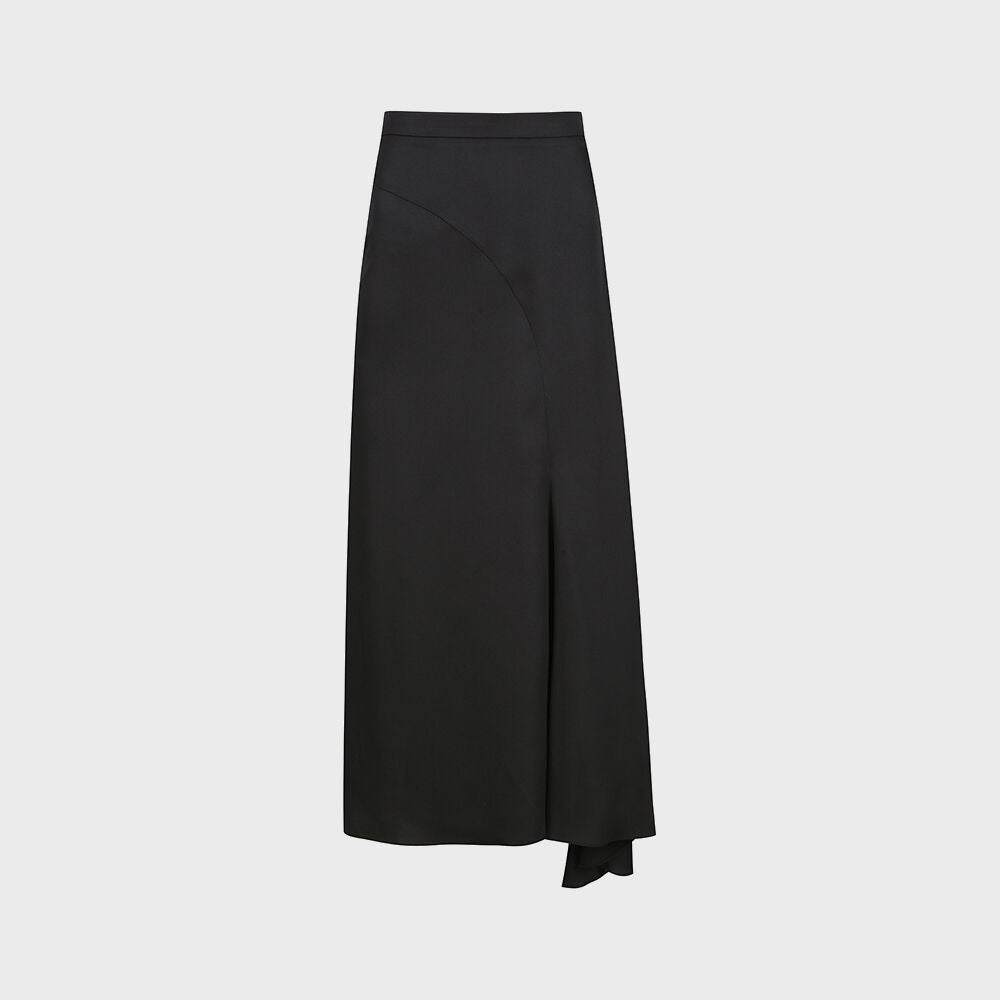 YCH ASYMMETRIC SIDE-SLIT FLARED SKIRT BLACK (F24SK5101BK)