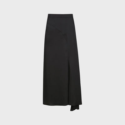 ASYMMETRIC SIDE-SLIT FLARED SKIRT BLACK (F24SK5101BK)