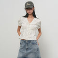 GENERAL IDEA WOMAN V-neck lace puff blouse [BLUE] / GF2LBL529