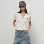 GENERAL IDEA WOMAN V-neck lace puff blouse [BLUE] / GF2LBL529