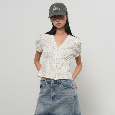 WOMAN V-neck lace puff blouse [BLUE] / GF2LBL529