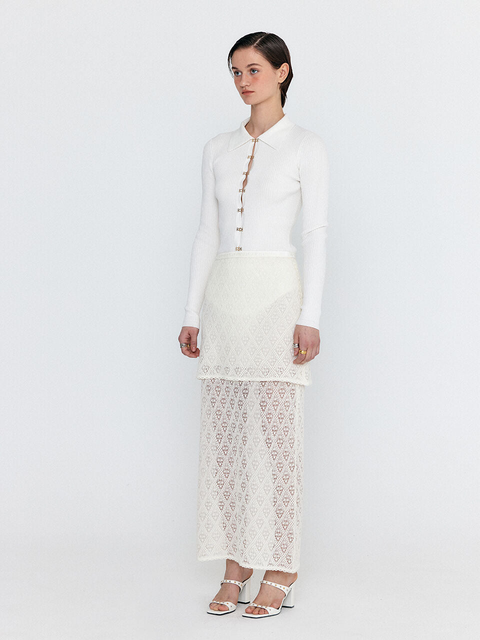 EENK EENK WIONY Diamond-Lace Layered Knit Skirt - Ivory