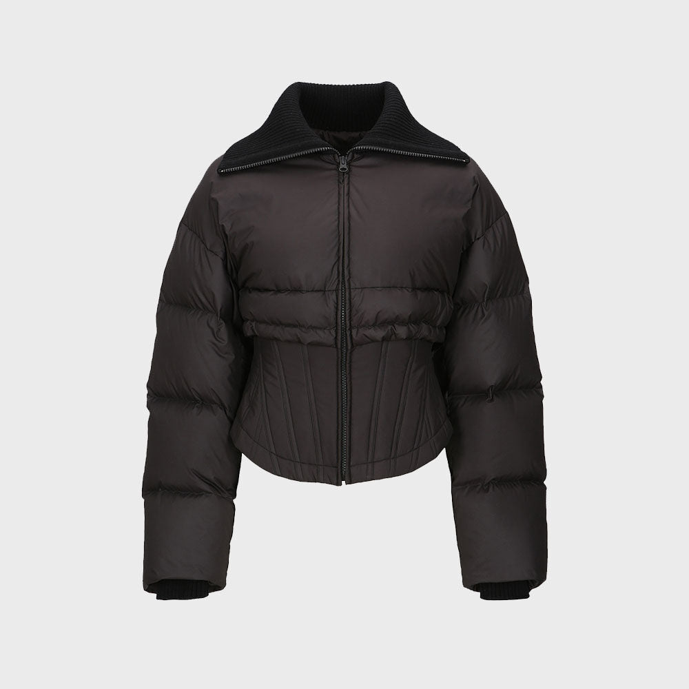 YCH LAYERED CROPPED PUFFER JACKET BLACK (F23OT010BK)