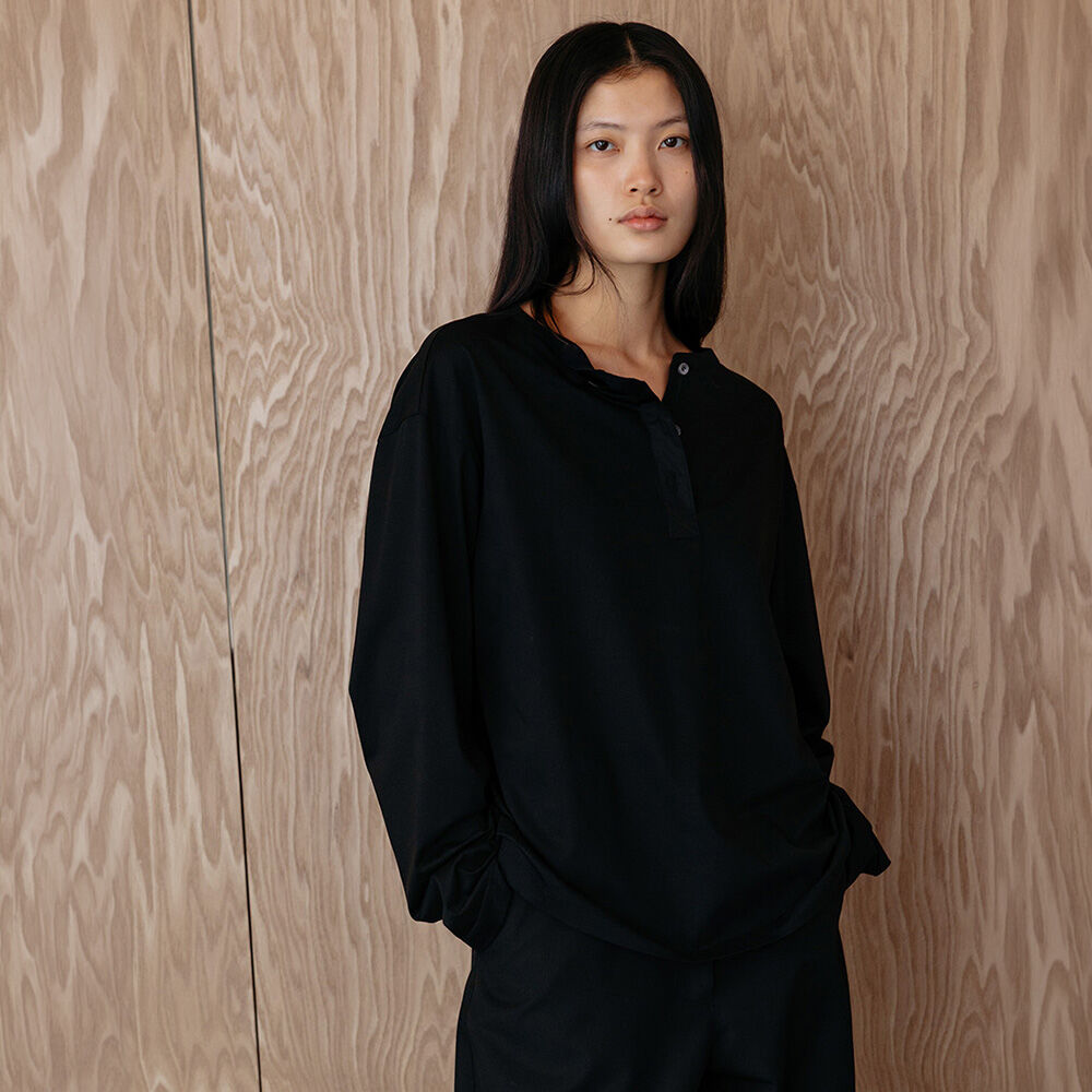 RRACE [2nd reorder] Light Henley Long Sleeve T-Shirt_Black