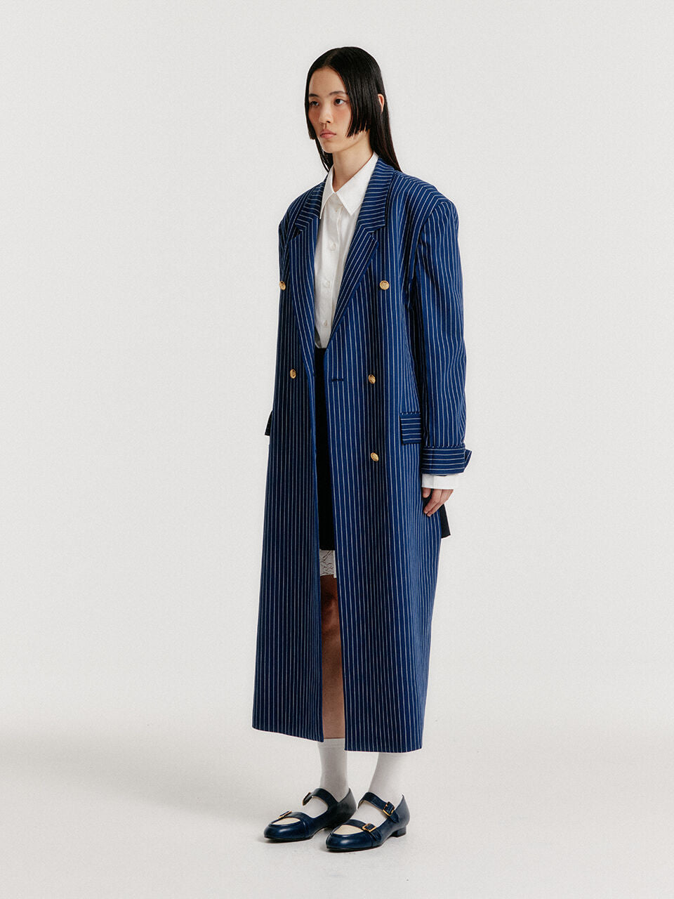 EENK EENK Long Coat Navy Stripe