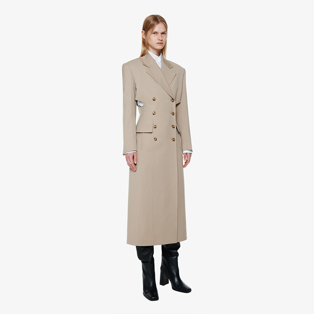 YCH DOUBLE-BREASTED WOOL-BLEND COAT BEIGE (F24OT0052BE)