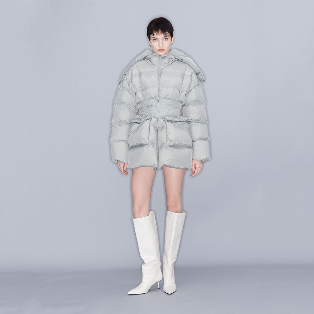 YCH QUILTED DOWN HOODED JACKET GREY (W23OT002GY)