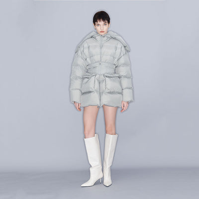 QUILTED DOWN HOODED JACKET GREY (W23OT002GY)