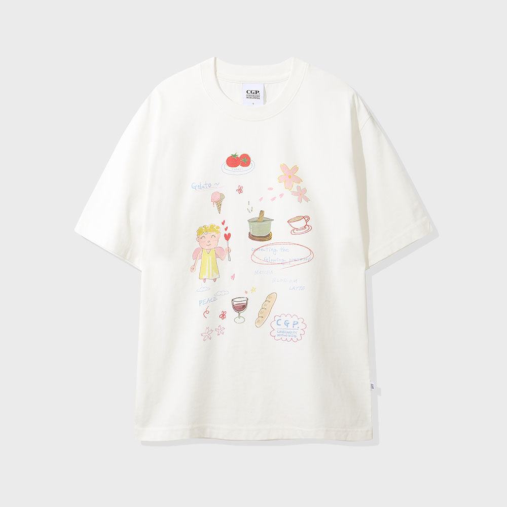 CGP Childish Angel Drawing Short Sleeve T-Shirt - Off White