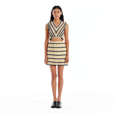 UWAVY Ruffle Knit Skirt - Beige/Navy