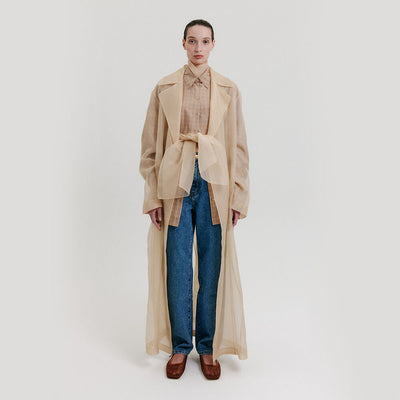 Organza Tied Long Coat - Beige