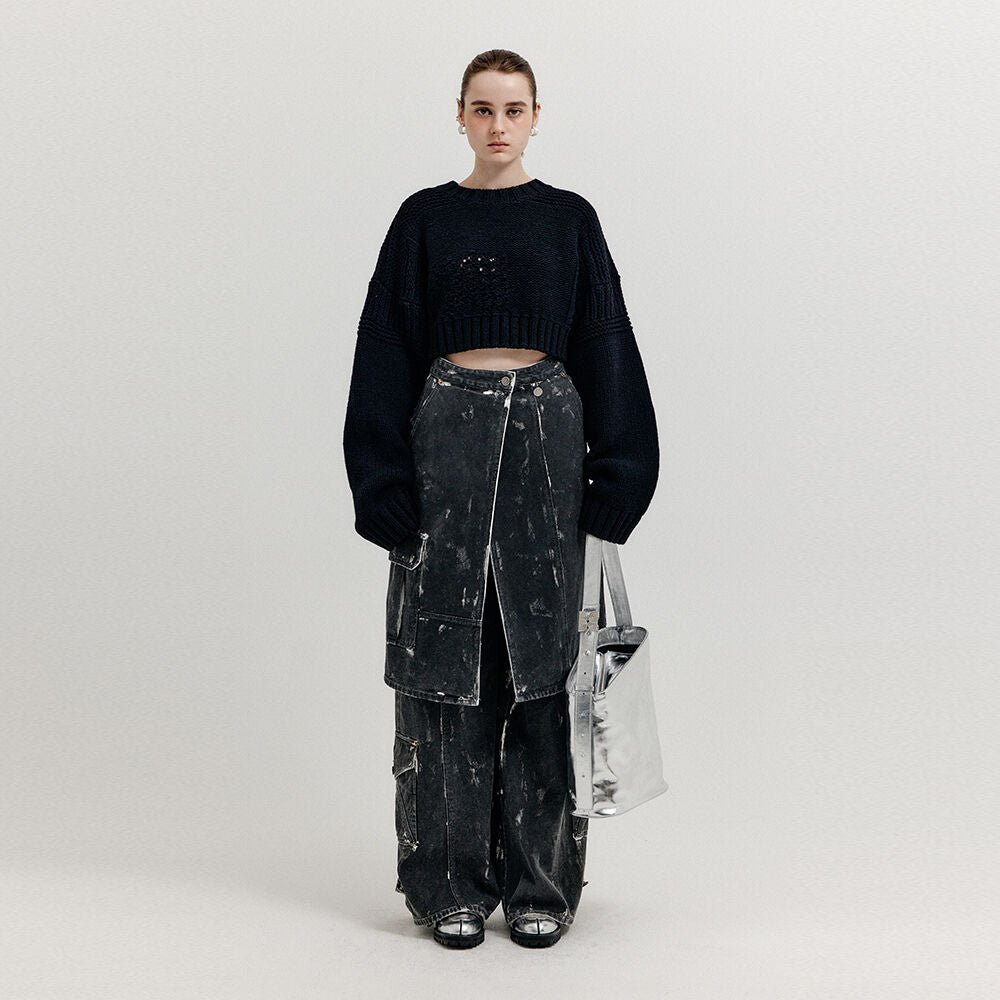 EENK EENK XIVON Cargo Denim Wrap Skirt - Dark Grey