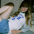 GREENBUTTER Raglan Sleeve Cookie T-shirt (Green/Blue)
