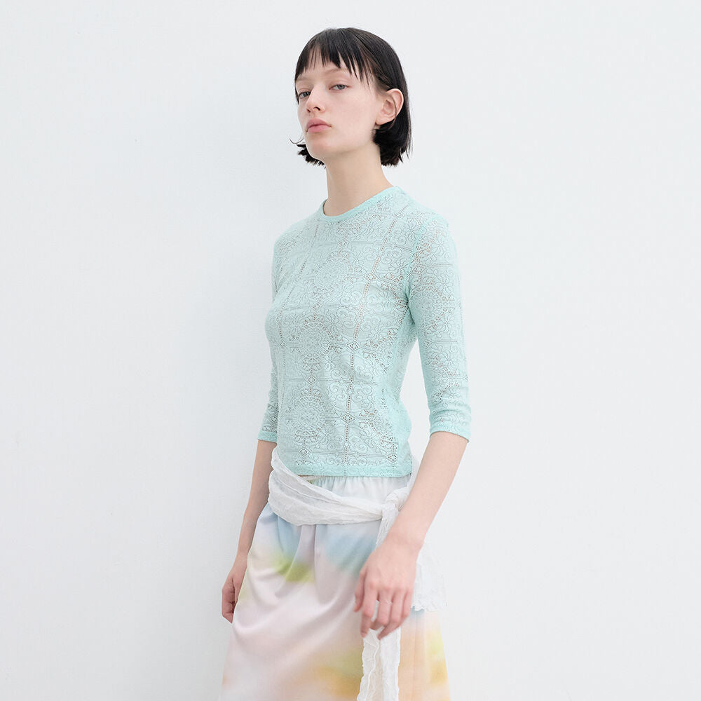 YUNSÉ [3rd reorder] Lace 3/4 Sleeve Tee (Mint)