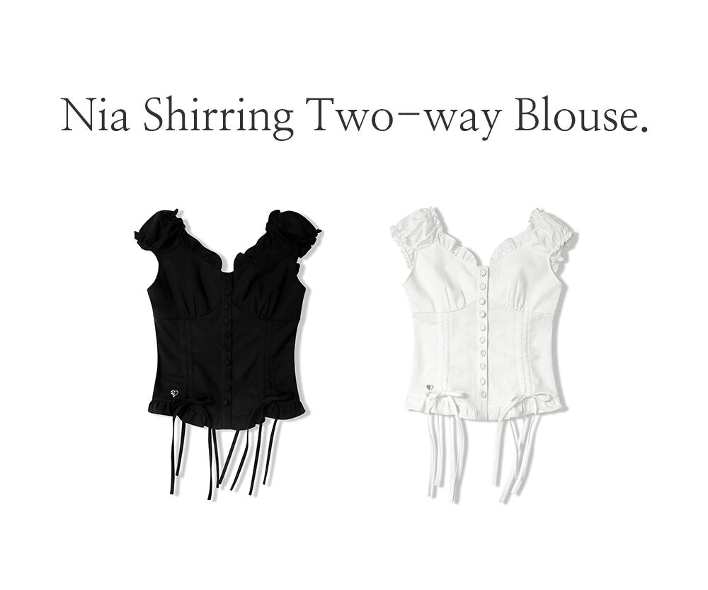 VIVACIOUS Nia Shirring Two-way Blouse_2Colors