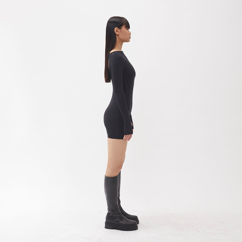 白RO(BAEKRO) BOTH SIDES BODY-CON BODYSUIT - BLACK