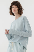 KOZNOK Maria loose fit Nagrang layered pure cotton women's long sleeve t-shirt indie blue