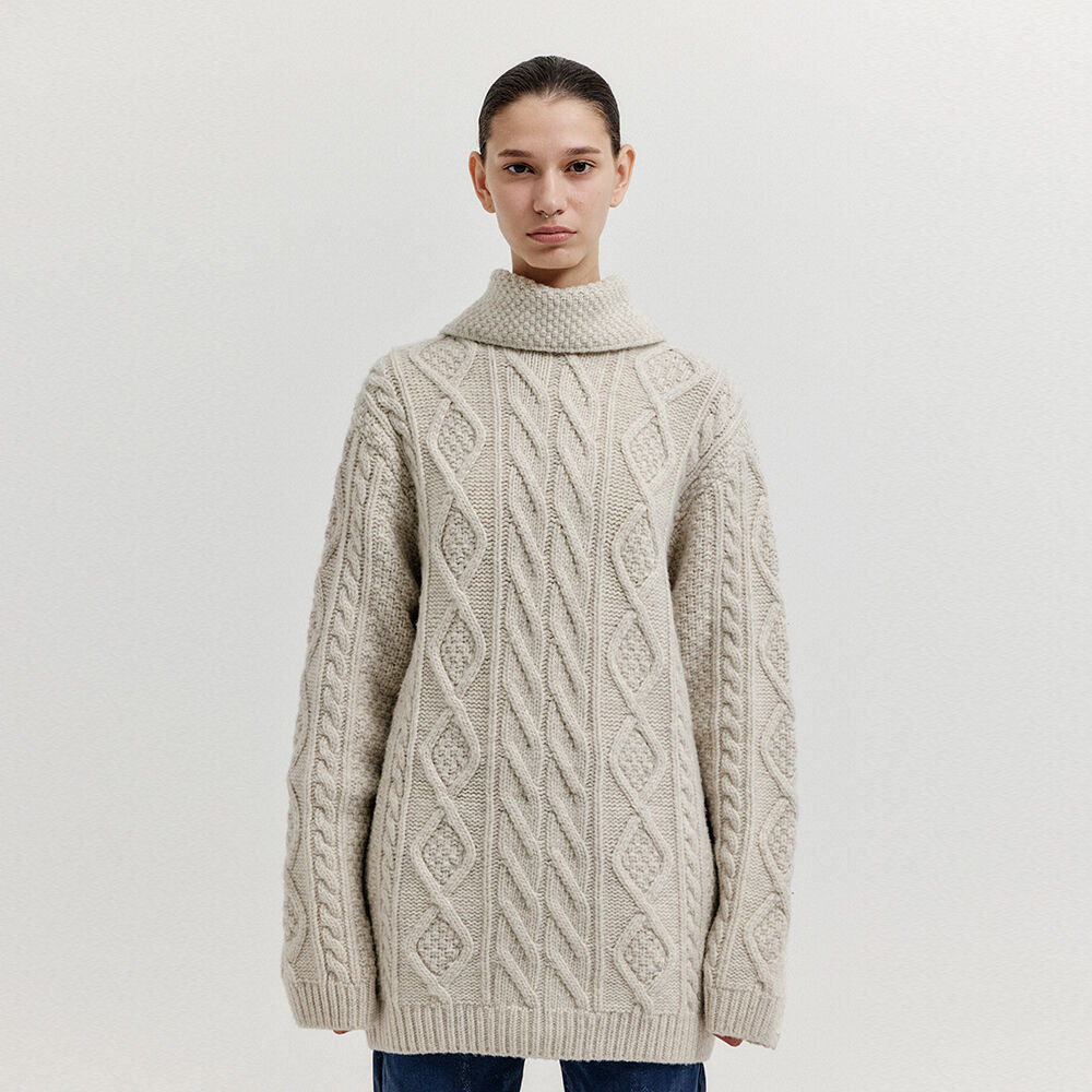 EENK EENK XOEBE Cable Knit Collared Turtleneck - Ivory
