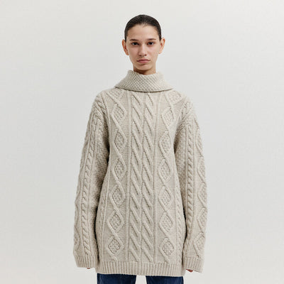 EENK XOEBE Cable Knit Collared Turtleneck - Ivory
