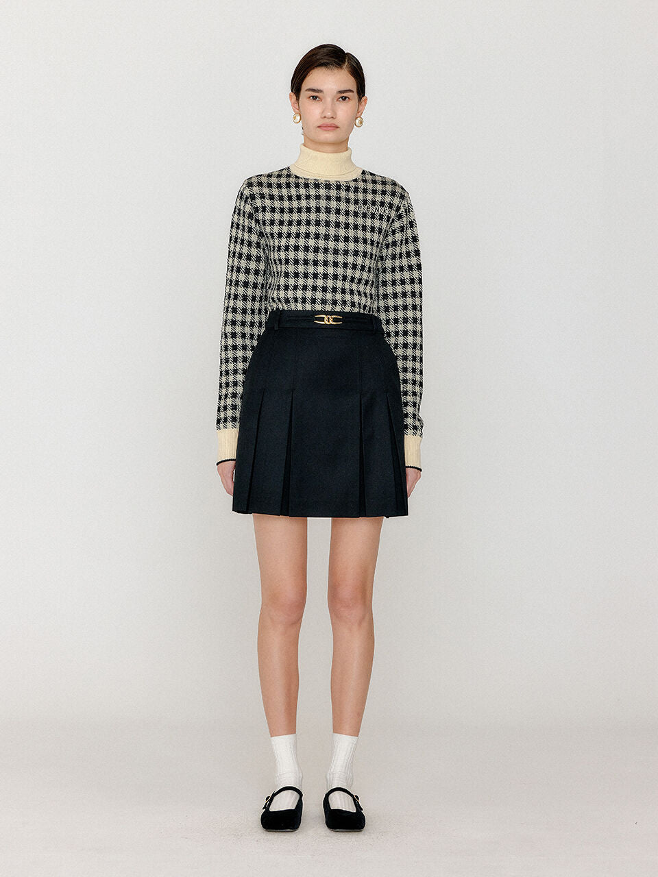 EENK VINKY Gingham Check Knit Pullover - Black/Ivory