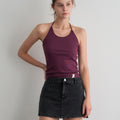 HAINT MIOLET RIBBED HALTER SLEEVELESS TOP 5COL_IVORY,PURPLE,BROWN,GRAY,BLACK