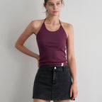 HAINT MIOLET RIBBED HALTER SLEEVELESS TOP 5COL_IVORY,PURPLE,BROWN,GRAY,BLACK