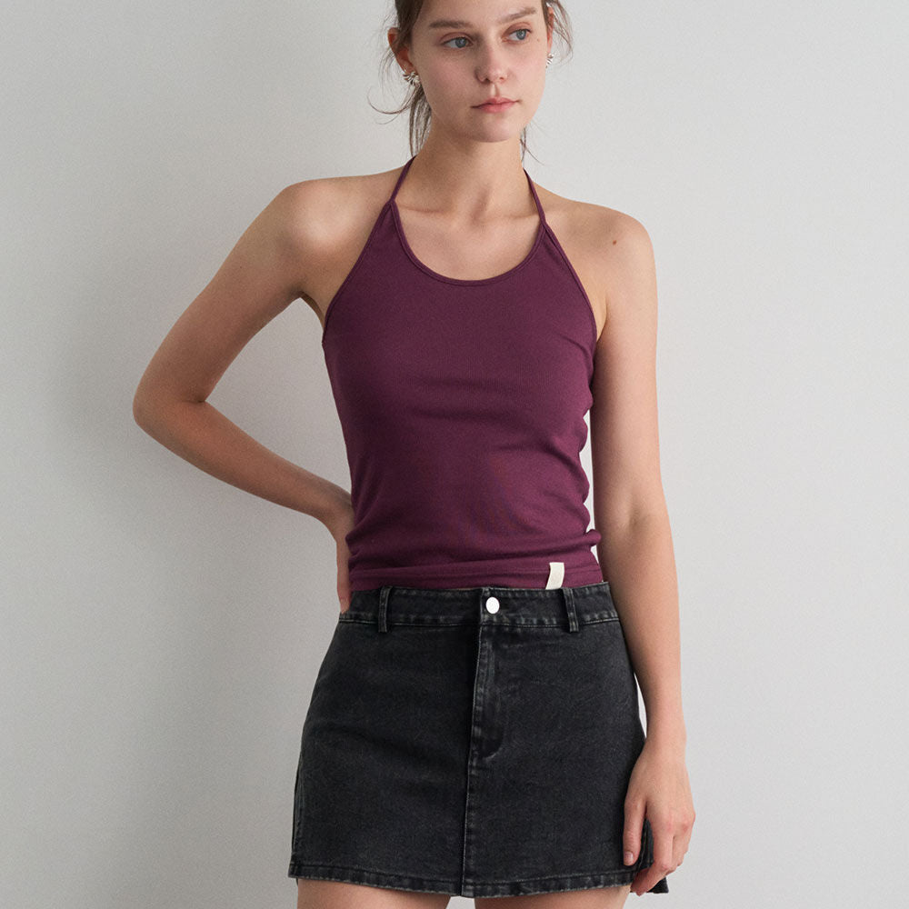 HAINT MIOLET RIBBED HALTER SLEEVELESS TOP 5COL_IVORY,PURPLE,BROWN,GRAY,BLACK
