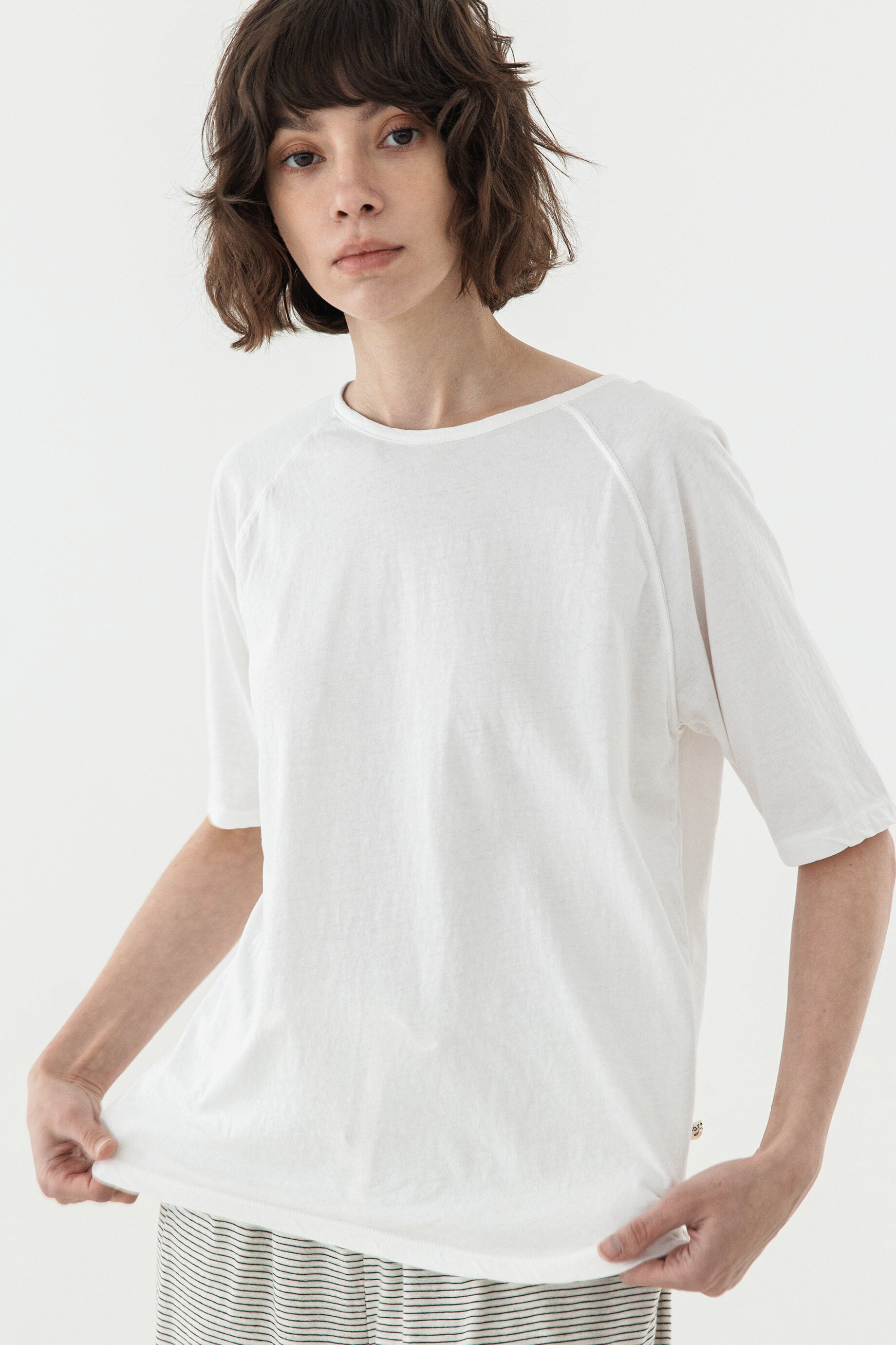 KOZNOK Maria Nagrang Layered Pure Cotton Summer Women's Short Sleeve T-Shirt Inner Tee Ivory