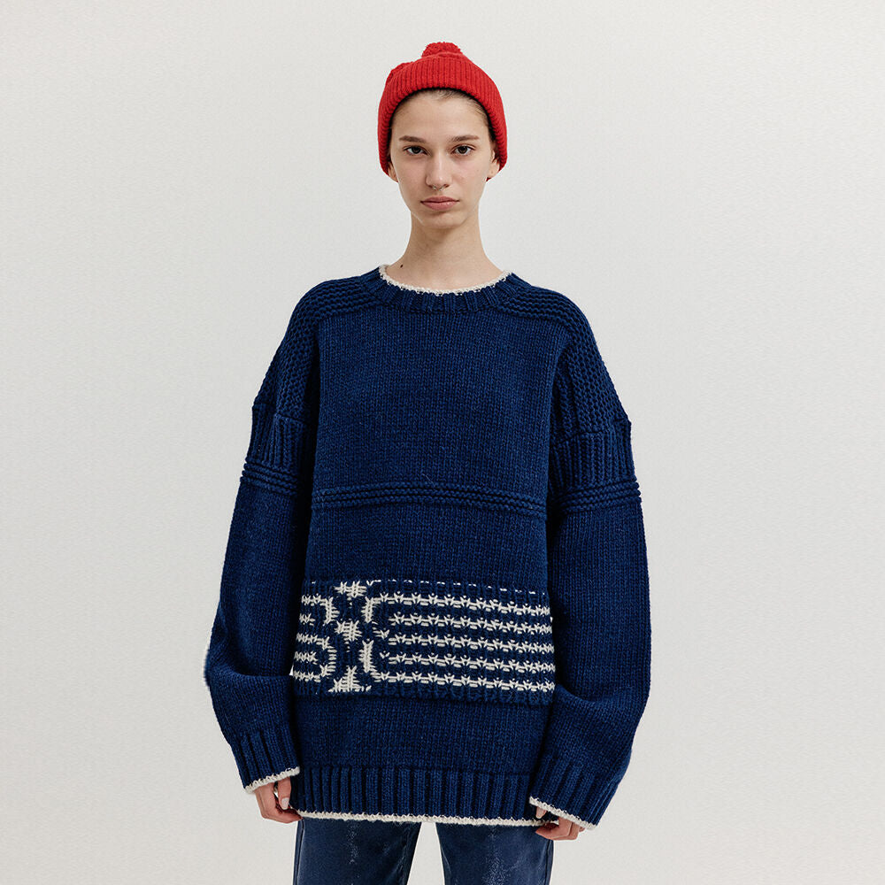 EENK EENK XANTHE Jacquard Knit Pullover - Navy