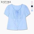 SISTINA Ribbon puff round neck blouse_AWWBLQ21070