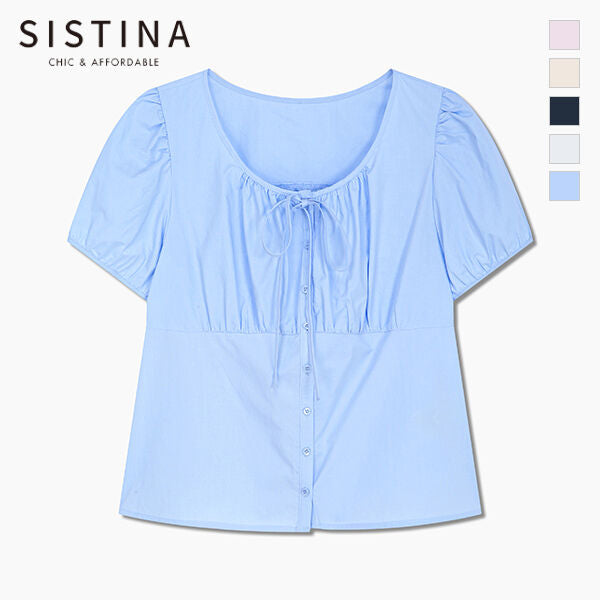 SISTINA Ribbon puff round neck blouse_AWWBLQ21070