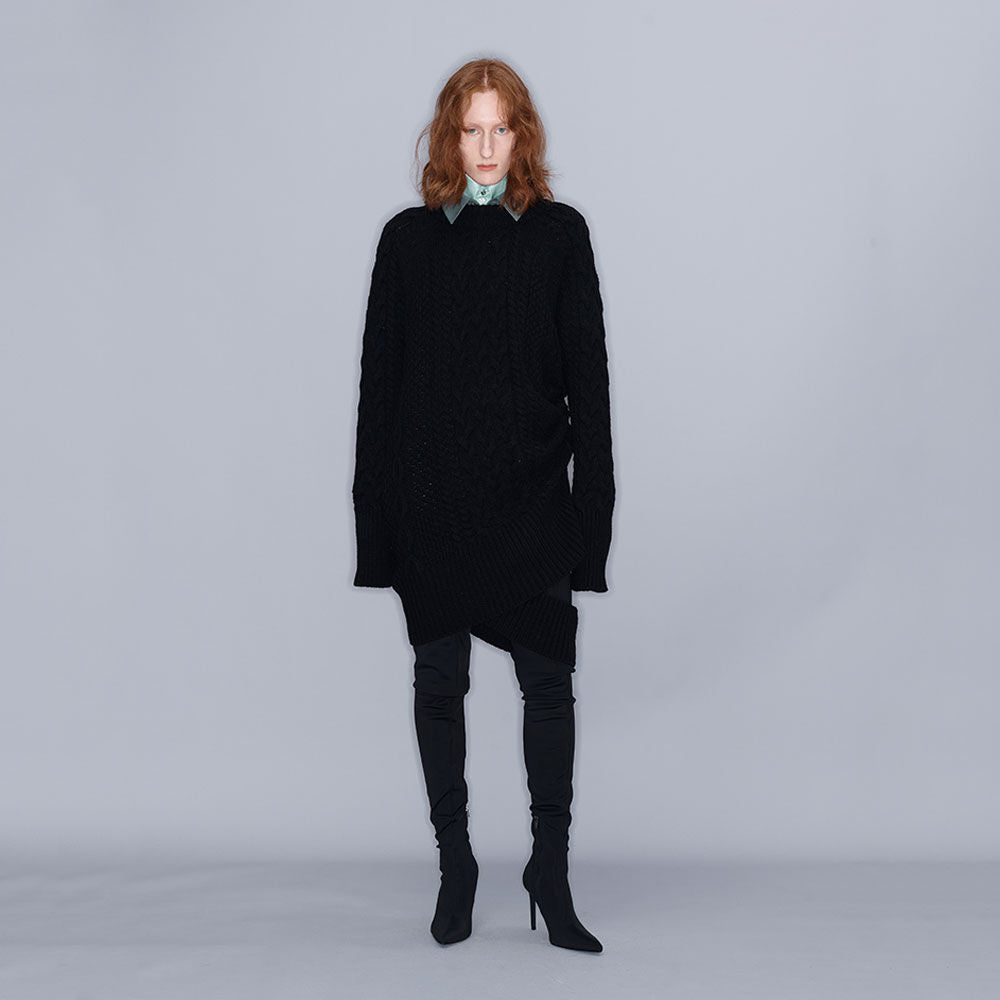 YCH CABLE-KNIT DRESS BLACK (W23KT803BK)