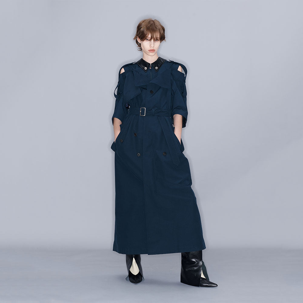 YCH CUT-OUT TRENCH COAT NAVY (W23OT021NV)