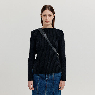 EENK XUIN Ribbed Knit Pullover - Black