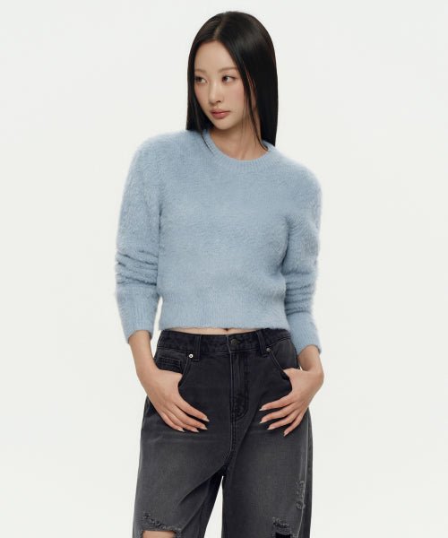 MUSINSA STANDARD WOMAN MUSINSA STANDARD WOMAN Women's Fuzzy Crew Neck Knit Blue Gray