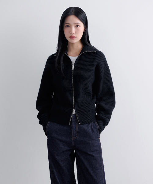 MUSINSA STANDARD WOMAN MUSINSA STANDARD WOMAN Women's Knitwear Zip-up [Black]