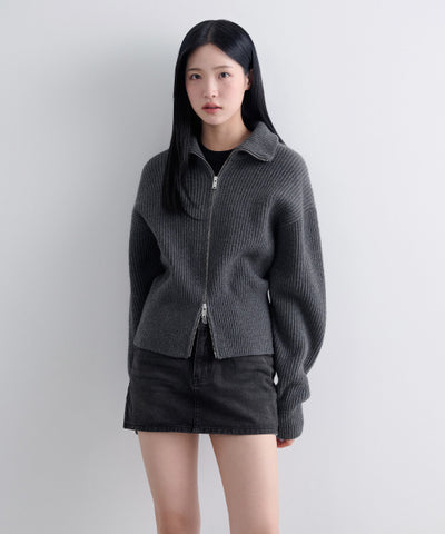 MUSINSA STANDARD WOMAN Women's Knitwear Zip-up [Medium Gray]
