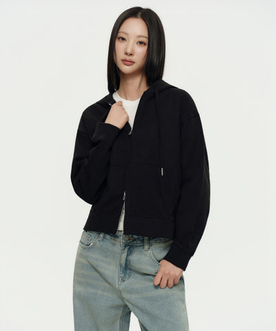 MUSINSA STANDARD WOMAN Hoodie Zip-up [Black]