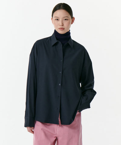MUSINSA STANDARD WOMAN Women's Oversized Silky Shirt Dark Navy