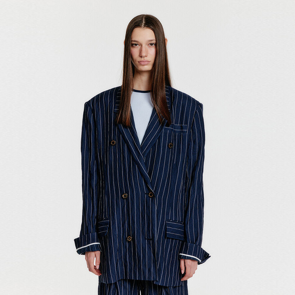 EENK YO Double-Breasted Jacket - Navy Stripe