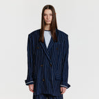 EENK YO Double-Breasted Jacket - Navy Stripe