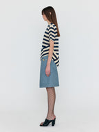 EENK WAVE Asymmetric Paneled T-Shirt - Navy/Beige Stripe