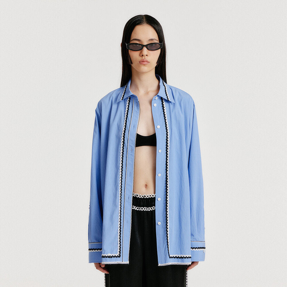 EENK EENK YOLO Oversized Lace Trim Shirt - Blue