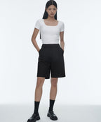 MUSINSA STANDARD WOMAN MUSINSA STANDARD WOMAN Women's Cotton Wide Bermuda Shorts (Black)